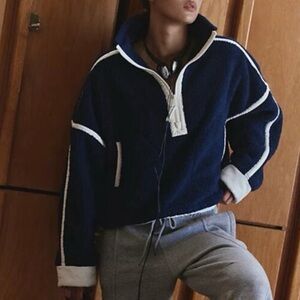 Free People FP Movement Mountain High 1/2 Zip Fleece Pullover in Navy Blue